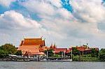 Water Ferry With People At Temple Stock Photo