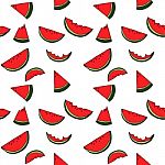 Watermelon Seamless Pattern By Hand Drawing On White Backgrounds Stock Photo