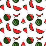 Watermelon Seamless Pattern By Hand Drawing On White Backgrounds Stock Photo