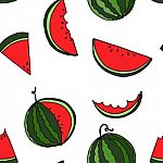 Watermelon Seamless Pattern By Hand Drawing On White Backgrounds Stock Photo