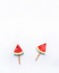 Watermelon Slice Popsicles On White Background Stock Photo