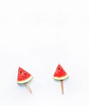 Watermelon Slice Popsicles On White Background Stock Photo