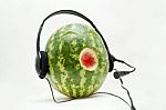 Watermelon Wearing Headset Stock Photo