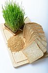 Wheat Grass,whole Wheat Bread And Wheat Grains Stock Photo