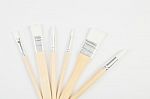 White Paintbrushes With Wooden Handle Stock Photo