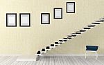 White Staircase Room Interior In Modern And Minimal Style Stock Photo