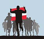 Winner Of The Athletics Competition With The Austria Flag At The Stock Photo