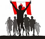 Winner Of The Athletics Competition With The Canada Flag At The Stock Photo