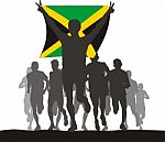 Winner Of The Athletics Competition With The Jamaica Flag At The Stock Photo