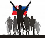 Winner Of The Athletics Competition With The Slovakia Flag At Th Stock Photo