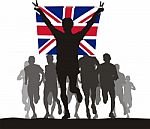 Winner Of The Athletics Competition With The United Kingdom Flag Stock Photo