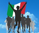 Winner With The Italy Flag At The Finish Stock Photo