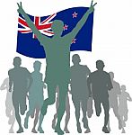 Winner With The New Zealand Flag At The Finish Stock Photo