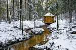 Winter Landscape With Small River Stock Photo