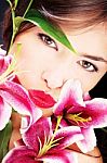 Woman And Flowers Stock Photo