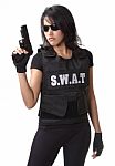 Woman And Gun Stock Photo