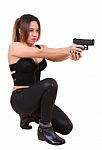 Woman And Gun Stock Photo