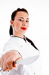 Woman Chef Holding knife Stock Photo