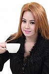 Woman Drink Coffee Stock Photo