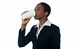 Woman Drinking Beverage Stock Photo