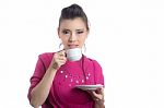 Woman Drinking Coffee Stock Photo