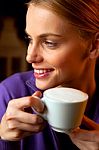 Woman Drinking Coffee Stock Photo