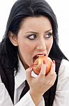 Woman Eating An Apple Stock Photo