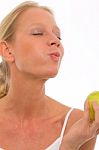 Woman Eating Apple Stock Photo