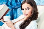 Woman Enjoy Cup Of Coffee In Spa Center Stock Photo