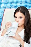 Woman Enjoy Cup Of Coffee In Spa Center Stock Photo