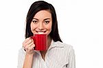 Woman Enjoying Coffee During Work Break Stock Photo