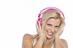 Woman Enjoying Music With Headphones On Stock Photo