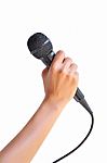 Woman Hand With Microphone Stock Photo