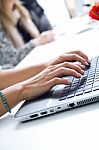 Woman Hands Typing On Laptop Stock Photo