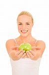 Woman Holding An Apple Stock Photo