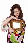 Woman Holding An Picture Frame Stock Photo