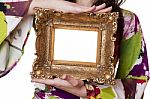 Woman Holding An Picture Frame Stock Photo