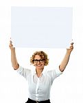 Woman Holding Blank Billboard Stock Photo