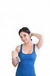 Woman Holding Water Bottle Stock Photo