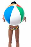 Woman In Beachwear Playing With Beach Ball Stock Photo