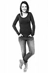 Woman In Trendy Wear. Black And White Image Stock Photo