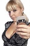 Woman Is Phoning With Mobile Phone Stock Photo