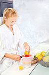 Woman Making Morning Juice Stock Photo