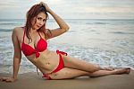 Woman Posing At Beach Stock Photo