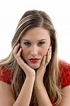 Woman Posing In Red Stock Photo