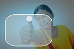 Woman Pressing The Button Stock Photo