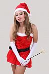 Woman Santa Claus Stock Photo