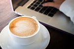 Woman Serve The Internet At Coffee Shop Stock Photo