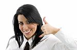 Woman Showing Telephonic Hand Gesture Stock Photo