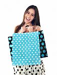 Woman Standing With Shopping Bag Stock Photo